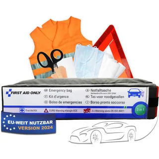 First Aid Only 3 in 1 Kfz Verbandtasche mit Warndreieck und Warnwesten St