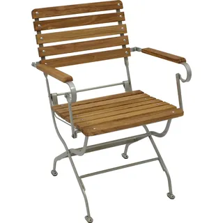 DEGAMO Gartensessel Klappsessel Gartenstuhl PASSAU mit Armlehnen, Gestell Flachstahl verzinkt und pulverbeschichtet, Belattung Robinie - Silber, Braun