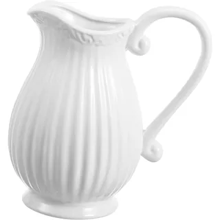 Happyyami Keramik Pitcher Vase Weiß Gestreift Porzellan Blumentopf Krugform Getrocknete Blumen Wohnzimmer Tischdeko