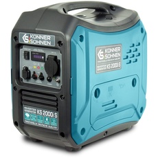 Könner&Söhnen KS 2000i S Invertergenerator.Schalldichtes Gehäuse (64 dB Lpa 7 m).Höchstleistung 2000 Watt, 1x16 A (230 V), 2 USB-Anschlüsse, Kupferwicklung, Kurzschluss- und Überlastschutz