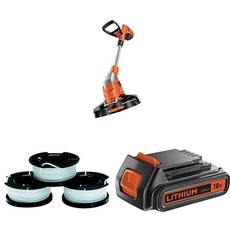 Bundle of Black+Decker Akku-Rasentrimmer (18V 2,0Ah Li-Ion, Schnittbreite 23 cmZweithandgriff inkl. Akku und Ladegerät) GLC1823L20 + Black+Decker A6485 Fadenspulen+ Black+Decker Li-Ion Slidepack Akku