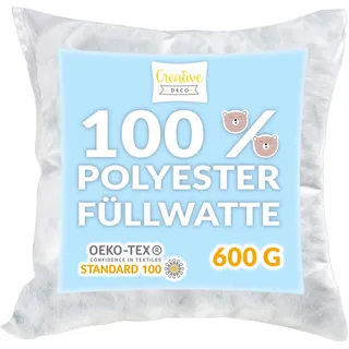 Creative Deco Füllwatte 600g | Antiallergisch | 95 C waschbar | Praktisches Füllmaterial für Kissen-Bezug und Teddy