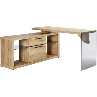 Jahnke Eckschreibtisch LUX C 150 E Kerneiche / Graues Glas