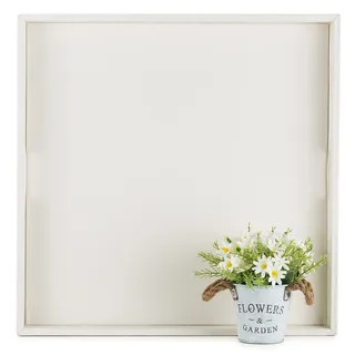 Hanobe Deko Tablett Serviertablett Groß Weiß Quadratisch, 55cm Kunstleder | Modern holztablett gross xxl rechteckig, dekotablett holz eckig, mit griff, für home wohnzimmer couchtisch ottomane