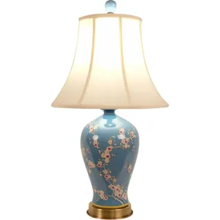 Fine Asianliving Chinesische Tischlampe Porzellan mit Schirm Handbemalt Blau - Blau