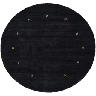 carpetfine Gabbeh Uni Wollteppich Ø 250 cm Schwarz