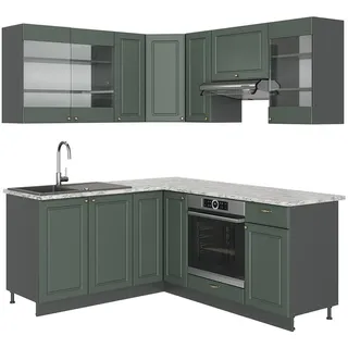 Vicco Winkelküche L-Form 160 x 190 cm Grün-Gold Landhaus/Anthrazit