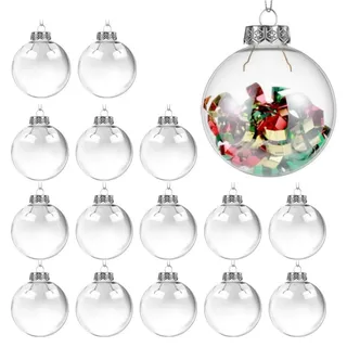 XIKTTK 16 PCS Durchsichtige Weihnachtskugeln Zum Befüllen, Christbaumkugeln Durchsichtig, Befüllbare Weihnachtskugeln Plastik Transparent, Klar Weihnachtsdeko Basteln Zum Bemalen, 6CM