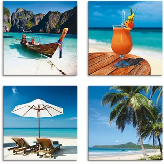Artland Leinwandbild "Maya Bay Fruchtcocktail Strand" Strand 4 Stk. tlg. 4er Set, verschiedene Größen, farbe bild(er): blau