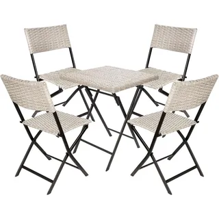 Brubaker Balkonset Lugano mit Tisch und platzsparend - Poly Rattan Balkonmöbel Set - Sitzgruppe für Balkon Terrasse - Bistroset mit Klappstühlen - Grau/Beige