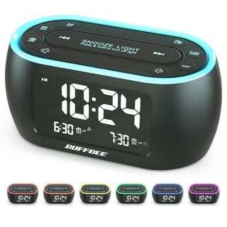 BUFFBEE Nachttisch-Wecker-Radio mit 7-Farben, Dual-Alarm, Snooze, Dimmer, USB-Ladegerät, Nap Timer, Digitaler mit FM-Radio und Auto-Off-Timer, netzbetrieben mit Batterie-Backup