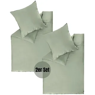 Schöner Wohnen Satin Bettwäsche PLAIN Grün Textil, 135x200 cm - 2er Set - Grün