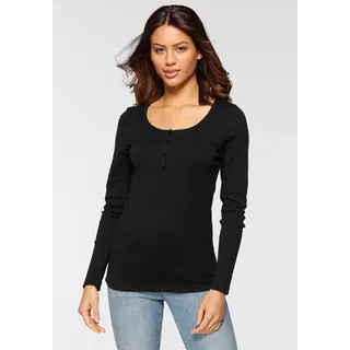 H.I.S. H.I.S Langarmshirt »mit kurzer Knopfleiste« 2er-Pack, aus modischer Rippqualität, schwarz-weiß