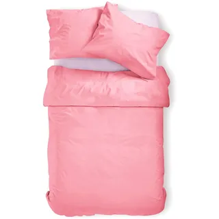 Amolavet Winter Bettwäsche 135x200 2teilig Set Rosa aus Gebürstetem Mikrofaser Winterbettwäsche 135x200 Bettbezug 135 X 200 + Kissenbezüg 80x80 Mit Reißverschluss für Einzelbett