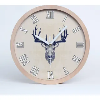 Holzuhr 25fi cm wanduhr - weiße Spitzen - Klaue Hirsch - Beige