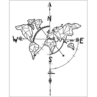 DOITOOL Weltkarte Wandtattoo als Wandkunst zum Thema Erkundung Selbstklebender Pvc Wandaufkleber mit Kompass Wasserfest und Dekoration für Wohnzimmer und Büro