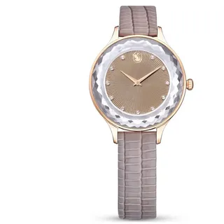 Swarovski Octea Nova Uhr, Schweizer Produktion, Lederarmband, Beige, Roségoldfarbenes Finish 5649999