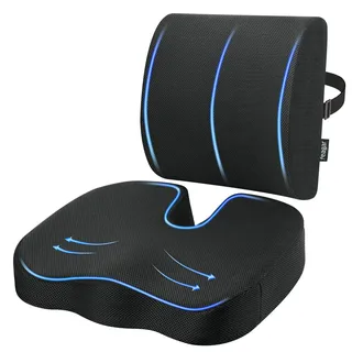 Feagar Orthopädisch Sitzkissen Set mit Lendenkissen - Memory Foam Steißbeinkissen Entlastet das, Dekubitus, Hüfte, ideal für Büro, Auto, Rollstuhl – Ergonomisches Rückenstütze Schwarz