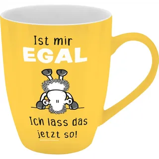 Sheepworld Becher mit Motiv "Egal" | Tasse mit Spruch, New Bone China Porzellan, 35 cl, mit Geschenkbaderole | lustiges Geschenk, Geburtstag | 74204