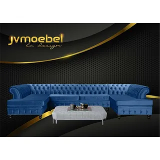 Chesterfield Samt Ecksofa U-Form Wohnlandschaft Polsterecke Sofa Couch Sofas Neu - Blau