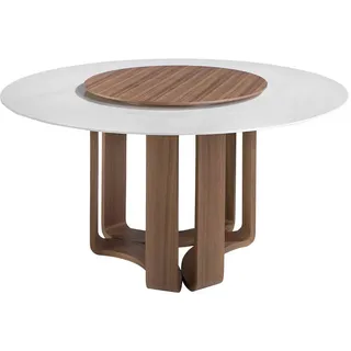 Angel Cerda Esstisch Esstisch runde porzellanmarmor aus Walnuss Ø150/75 cm , Weiß, Walnussfarben , Stein , 150x75x150 cm , Esszimmer, Esstische