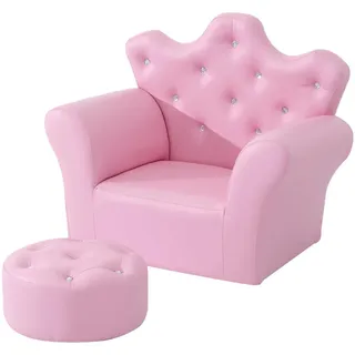 Homcom Kindersofa mit Ottomane 58 x 40,5 x 49 cm Holz rosa