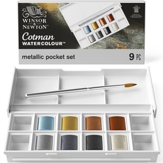 Bild 0390702 Cotman Metallic Aquarellfarbe Studio Wasserfarben, lebendige hochwertige Farben mit sehr guten Verarbeitungseigenschaften, Set - 8 Farben in 1/2 Näpfe, Metallic Pocket Set