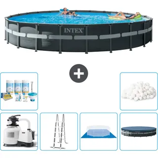 Intex Round Ultra XTR Frame Swimming Pool – 732 x 132 cm – inklusive Pumpe – Leiter – Bodenplane – Abdeckung Wartungspaket - Filterbälle