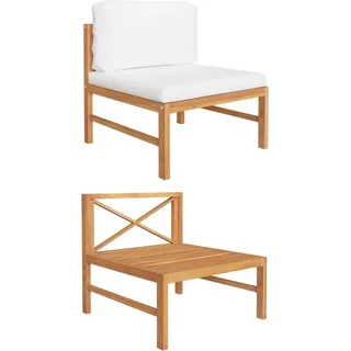 The Living Store Mittelsofa mit Creme Kissen Teak Massivholz - Creme