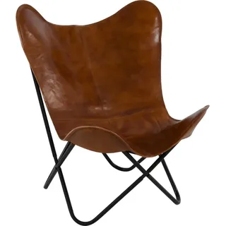 Marrakesch Butterfly Chair Boufal aus echtem Leder | Vintage Schmetterlingsstuhl 87 cm | Lounge Sessel mit Metallgestell | Boho Ledersessel für Wohnzimmer Schlafzimmer Büro Loft | Handmade Unikat