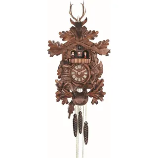 Engstler - 738/8_MT - Kuckucksuhr - 8-Tag-Kettenzugwerk - Nussbaum - mit Musik mit Tanzpaar - 54 cm