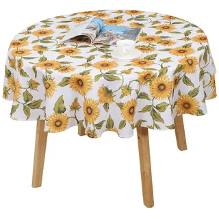 Qucover Runde Tischdecke,150 cm Tischdecke Rund Abwaschbar Schmutzabweisend, Modern Sonnenblumen Muster Für Küche & Garten