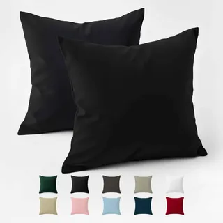 Kissenbezug 40x40 Baumwolle Renforcé (2er-Set) - Schwarz - Dicht gewebt mit 57 Fäden/cm2 - 40x40cm Kissenbezug - Oeko Tex Zertifiziert - Dreamzie