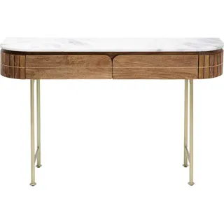 Kare-Design Konsolentisch , Braun, Weiß, Goldfarben , Holz, Holzwerkstoff , Mangoholz , furniert, massiv , 2 Schublade(n) Schubladen , 30x76x100 cm , Holzmöbel, Holztische, Wohnzimmertische Holz, Konsolentische Holz