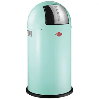 Mülleimer WESCO "Pushboy Abfallsammler", mint, B:40cm H:75,5cm T:40cm Ø:40cm, Edelstahl, Kunststoff, Metall, Stahlblech, Mülleimer, Mülleimer, mit Metalleinsatz, Griffe, Einwurfklappe aus Edelstahl und Bodenring