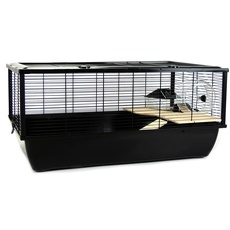 Little Friends Grosvenor Rat and Hamster Cage with Wooden Shelf and Ladder, Large, 78 x 48 x 36 cm, Black