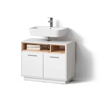 livinity Livinity® Waschbeckenunterschrank Temo, 80 x 64 cm, Weiß - Weiß