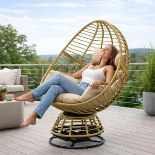Polyrattan Loungesessel Schwingsessel Rattan Sessel Relaxsessel Stuhl Beige - Beige