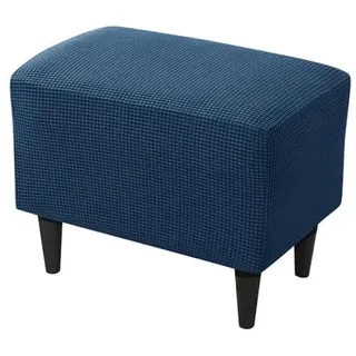 Highdi Ottomane Schonbezug Hockerbezug, Karierter Jacquard Stoff Einfar Big Hocker Hussen für Fußhocker, Stretch Bezug Waschbar Ottomane Abdeckung Überzug Hocker Protector (Navy Blau)