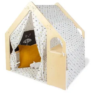 Pinolino Spielhaus , Multicolor, Kieferfarben, Birkefarben , Holz, Textil , Birke, Kiefer , 119x122x94 cm , Spielzeug, Holzspielzeug
