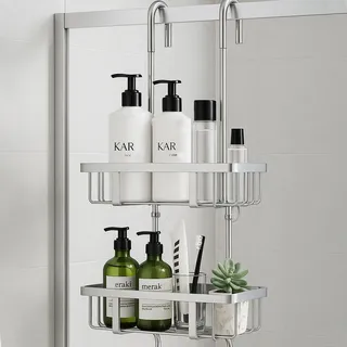 pickpiff Duschablage Zum Hängen Duschregal Shampoo Halterung Für Dusche Glastür Duschkorb Ohne Bohren Shampoo Duschgel Halterung Edelstahl Silber H-57cm