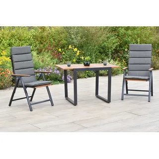 Merxx "Athos" Gartenmöbel Set 5tlg., 2 Klappsessel, 2 Auflagen, Balkonausziehtisch 80 (120) x 70 cm, Aluminium/Akazie - Braun