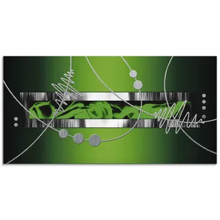 ARTland Wanddeko Glasbilder Wandbild Glas Bild einteilig 60x30 cm Querformat Abstrakte Kunst Geometrie Ornamente Silber Grün S6FP