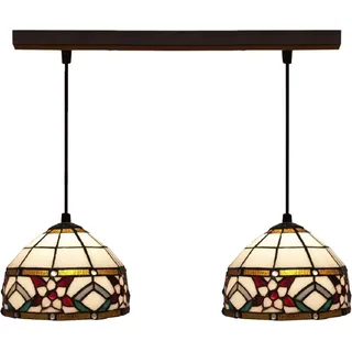 Casa Padrino Luxus Tiffany Doppel Hängeleuchte Blumen Mehrfarbig 50 x 20 x H. 130 cm - Tiffany Hängelampe mit handgefertigten Glas Lampenschirmen - Luxus Tiffany Leuchten