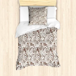 ABAKUHAUS Schokolade Mantele, Klassische Blumenmotive, Milbensicher Allergiker geeignet mit Kissenbezügen, 135 cm x 200 cm - 80 x 80 cm, Braun weiß - Braun, Weiß