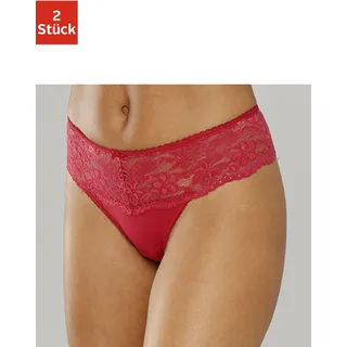 String NUANCE, Damen, Gr. 44/46, 2 Stk., rot (2xrot), Spitze, Obermaterial: 85% Polyamid, 15% Elasthan, körpernah, Unterhosen String, Dessous mit breitem Spitzenband, Topseller
