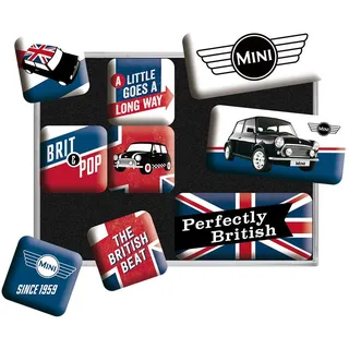 Nostalgic-Art Retro Kühlschrank-Magnete, 9 Stück, Mini – Union Jack – Geschenk-Idee für Mini Cooper Fans, Magnetset für Magnettafel, Vintage Design