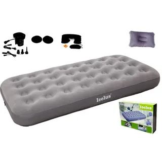 Icelus Twin Camping Luftmatratze Single High Luftbett mit Luftpumpe für 1 Personen,191x 100 x 23 cm Aufblasbare Matratze Bett,Reisebett,Schlafunterlage,Auslaufsichere Matratze,Aufblasbar(Grau)