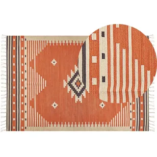 Beliani Kelim-Teppich Gavar 300/200 cm , Orange , Textil , Grafikmuster , Rechteckig , 200x300 cm , Teppiche und Böden, Teppiche, Webteppiche