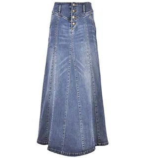Chartou A-Linien-Maxirock aus Denim für Damen, Retro-Stil, mit Knopfleiste und verpacktem Hüftbereich